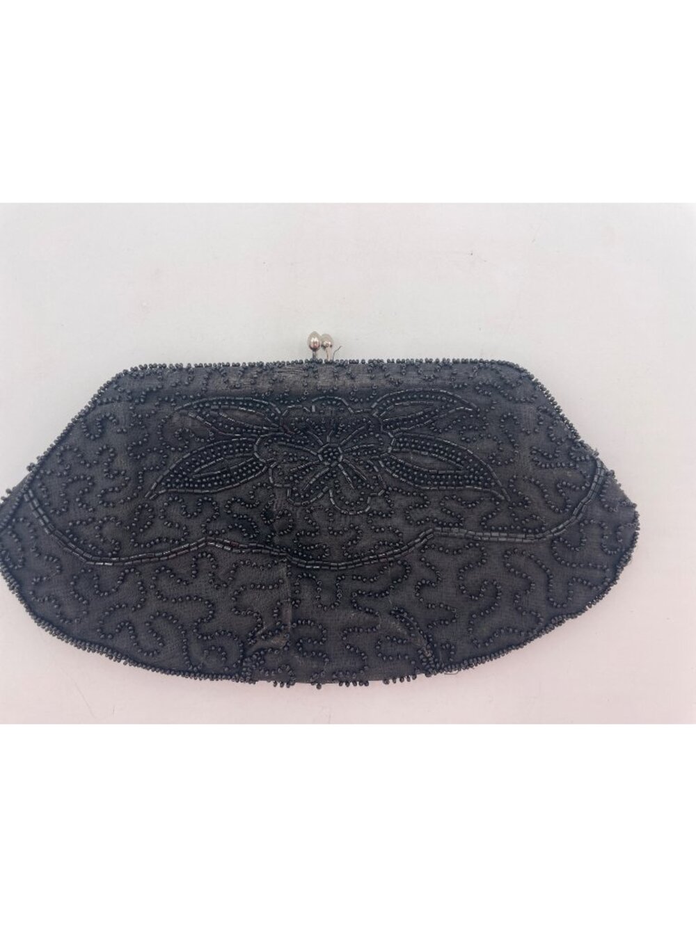 Vintage Hand Made In Belgium Black Beaded Clutch Purse